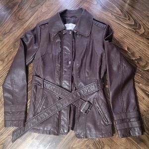 Brwon Jessica Simpson faux leather belted jacket. Size XS